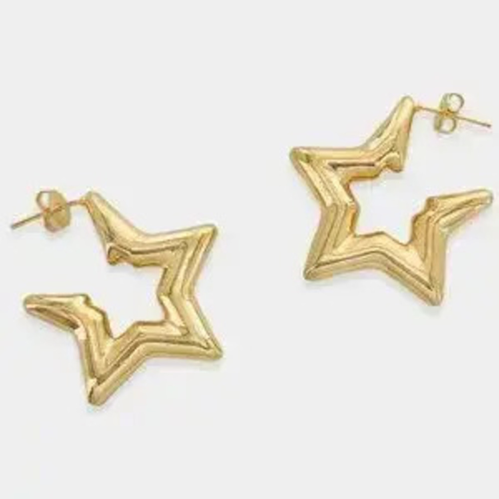 NEW 18K Gold Filled Star Tube Hoop Earrings